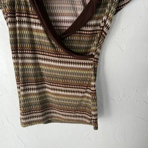 Studio Y Y2k Mocha Chocoloate Brown Geometric Print Cowl Neck Going Out Top Med