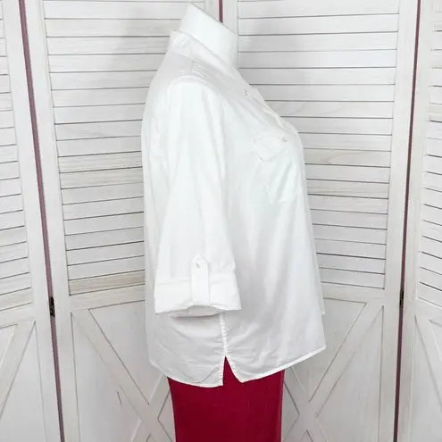 Liz Claiborne  Relaxed Fit Roll Tab Sleeve Button Up Shirt White XL - Image 3