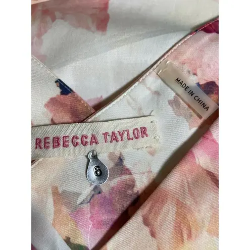 Rebecca Taylor Floral Cropped Top Crossover Back Sleeveless Peach Ivory Size 6