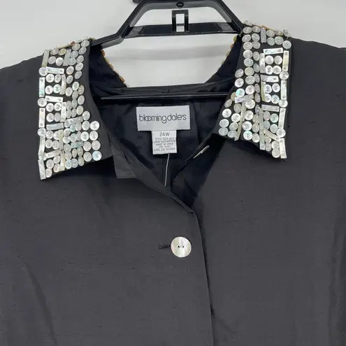 Vtg Bloomingdale’s Silk Button Women’s Jacket Sz 24W Mother of Pearl Art Deco 80 Black