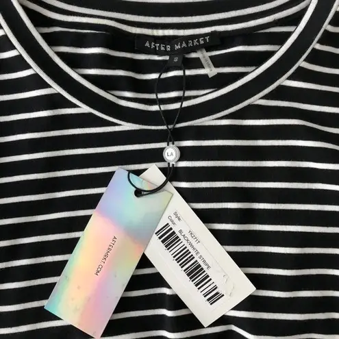 After Market New Lace Trim Short Sleeve Striped T-Shirt Black White