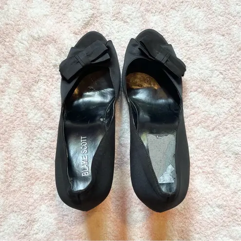 Blake Scott Desmond Black Bow Peep Toe High Heel Pumps 7.5