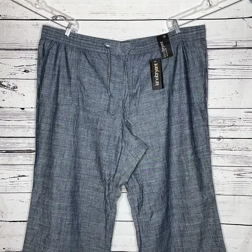 Lane Bryant  NWT Sz 28 Tall Chambray Blue Drawstring Elastic Waist Wide Leg Pants