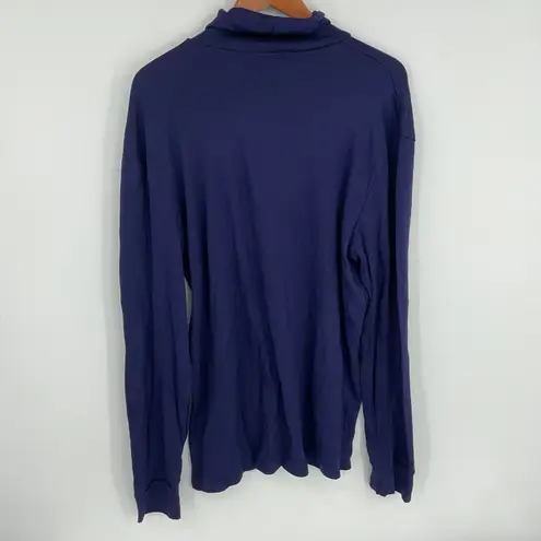 LE VONFORT Navy Blue Long Sleeve Turtleneck Top Shirt XL Cotton Polyester Blend