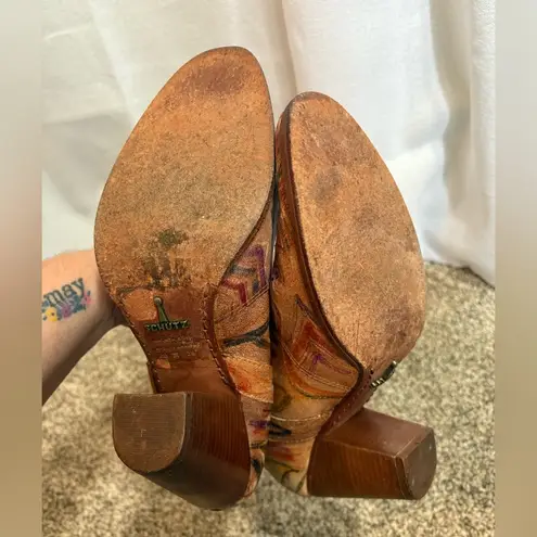 Schutz leather boots slouch ankle boots multi color doodle drawing floral Size 8