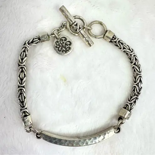 Jared Sterling Silver Block Woven Toggle Close Bracelet with Stamped Charm