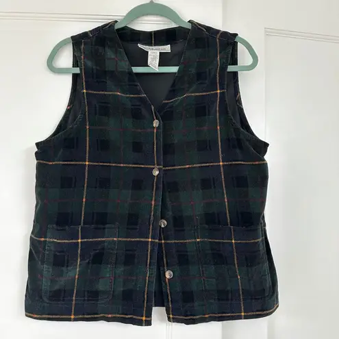 Jones Wear Sport Country Weekend Vest Plaid velour 100 cotton Green Medium