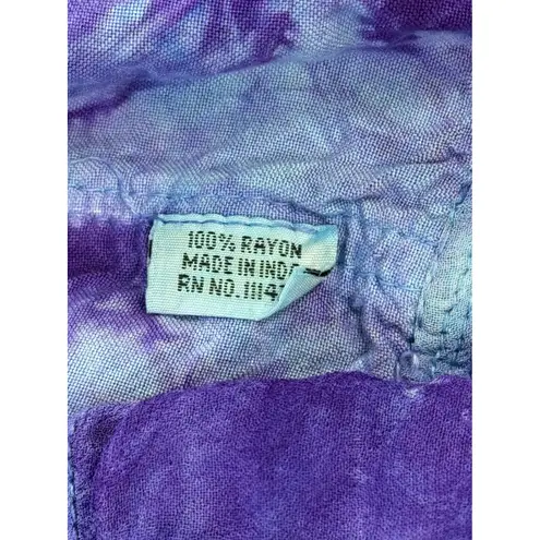 Sapogee Made in India Tie Dye Dress Lace Up Free Size Midi Purple Blue Rayon Size M
