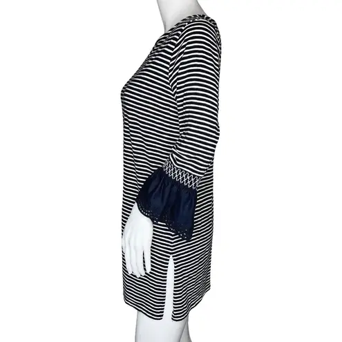 J. Jill Shirt Womens Small Petite Black White Stripe Tunic Ruffle Casual Lounge Blue Size undefined