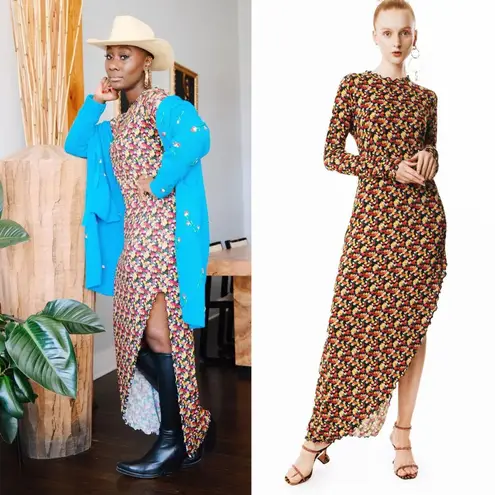 Jonathan Cohen Multi Daisy Lettuce Edge Long Dress Ditsy Floral XS SM Bloomcore Red