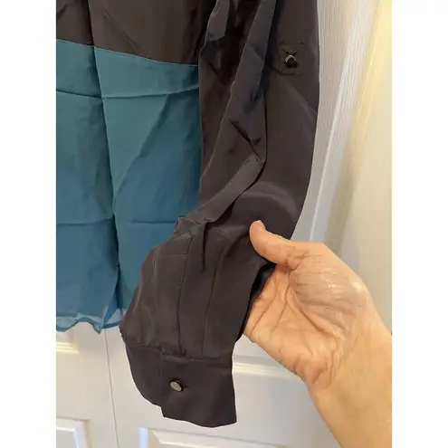 Derek Lam Crosby 10 Silk Button Up Black Blue Size 2 Removable Collar NEW