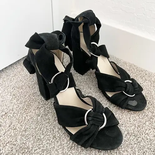 Raye  Sebastian Suede Ankle Wrap Open Toe Tie Heels Revolve in Black Party Size 6