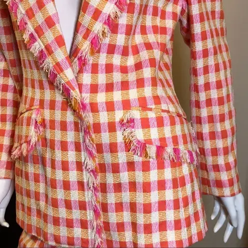 Emmanuel Ungaro Gingham Tweed Suit White Pink Orange Vintage Size undefined