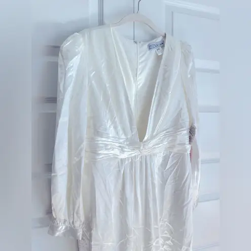 Mac Duggal Ieena for Long Sleeve Ruched Plunging Neck Satin Jumpsuit