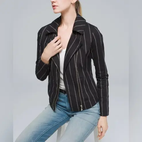 White House | Black Market  Women’s Washed Stripe Double‎ Zipper Moto Jacket Size 2