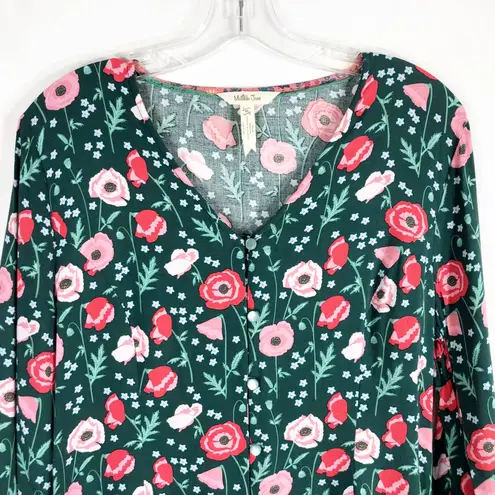 Matilda Jane Medium Top Yesteryear Blouse Green Pink V Neck Button Down 1429