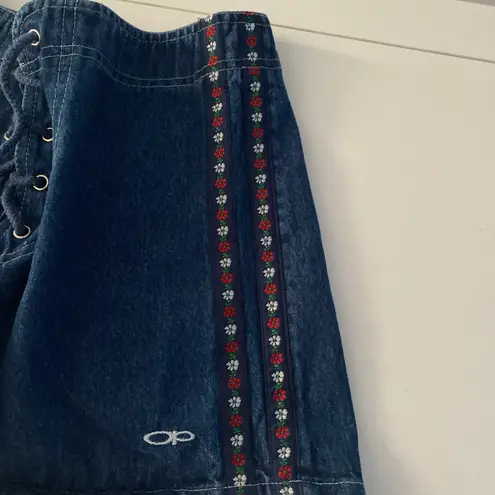 Ocean Pacific OP Women's Lace-Up Dark Blue Jean Shorts with Colorful Trim