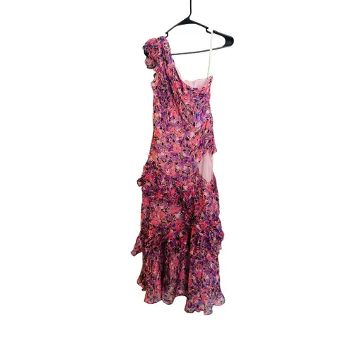 Shoshanna Pryia One Shoulder Maxi Dress Floral Ruffled Tiered Dress size 8 FLAW