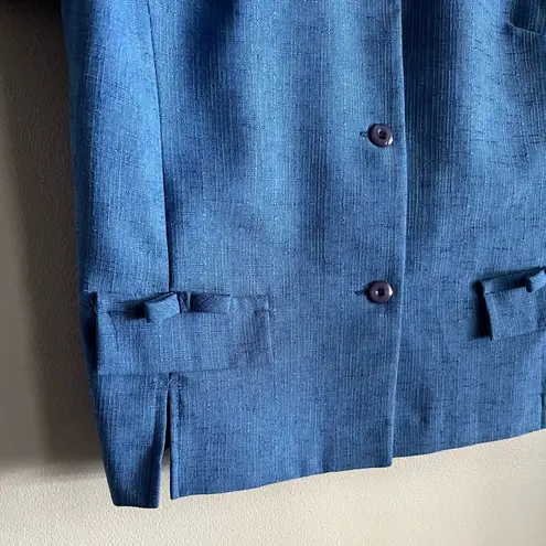 Vintage Sag Harbor Blue Short Sleeve Blazer Top Size 14 Bow Pocket Detail