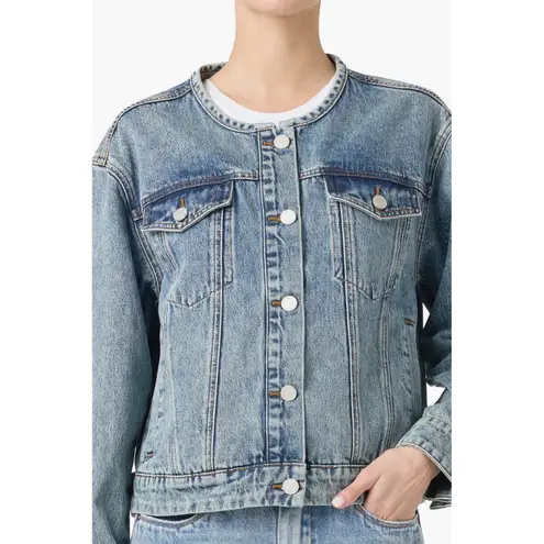 BLANKNYC Women's XS Denim Jacket Collarless Button Front Blue Jean