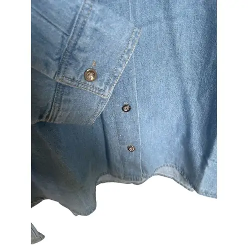 American Sweetheart Denim Embroidery Floral Long Sleeve Blouse Blue Size XX