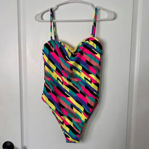 Relleciga Womens One-Piece Classic Swimsuit Size M Yellow Geometric 80s Retro