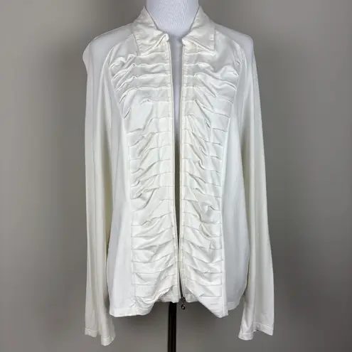 Carlo Colucci Cardigan Jacket Womens 46 Ivory Full Zip Up Pleated Long Sleeve XL