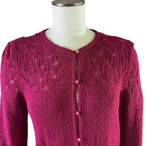 New Vintage Buffums pink knit cardigan sweater WOMEN’S LARGE fits small