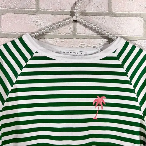 South Parade Lenny Palm Tree Green and White Stripe Long Sleeve Top Size S