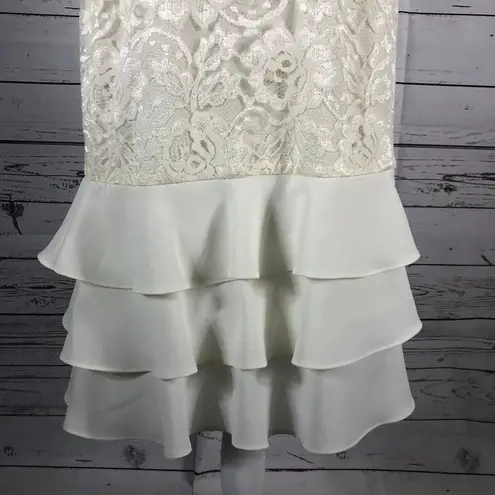 Leslie Fay Vintage 80's sleeveless lace cream dress with ruffles size 10