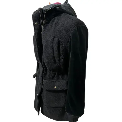 EDEN SOCIETY Faux Fur Wooly Coat Stitchfix Cinch Waist Jacket Black NWT Medium