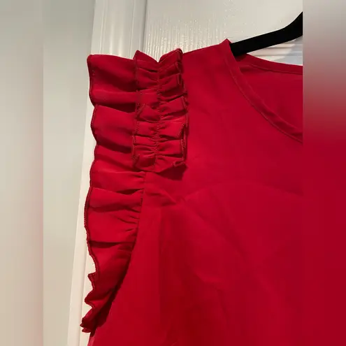 Cupshe NWT  Size L Red Ruffle Button Back Cap Sleeve Blouse