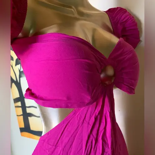 backless tiered maxi beach dress in fuchsia size S/M