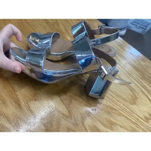 Aquatalia Melly Heels Women's 11 Silver Leather Block Preppy Party/Cocktail S72