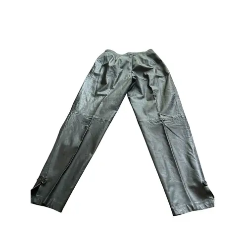 Carlan vintage Leather Pants Womens Silver black Relaxed Fit Button Detail Gray Size 10