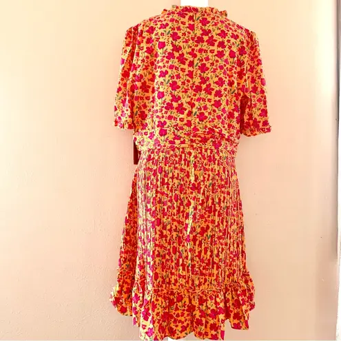 Ivy City Co Orange Pink Green Floral Print Pleated Dress