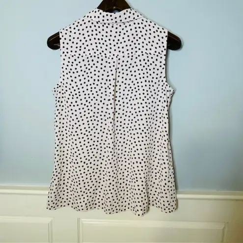 Karl Lagerfeld Pearl Collar Button Down Sleeveless Polka Dot Twee Blouse Medium
