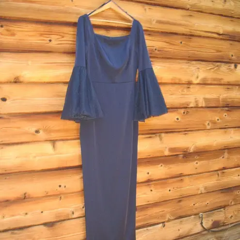 Mac Duggal 11233 Womens Navy Flounce Sleeve Square Neck Column Gown