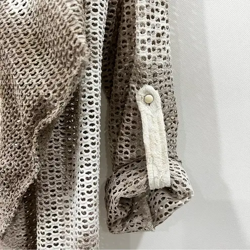 Alberto Makali Makali Waterfall Lattice Lace Open Front Cardigan Size Small Beige Tan