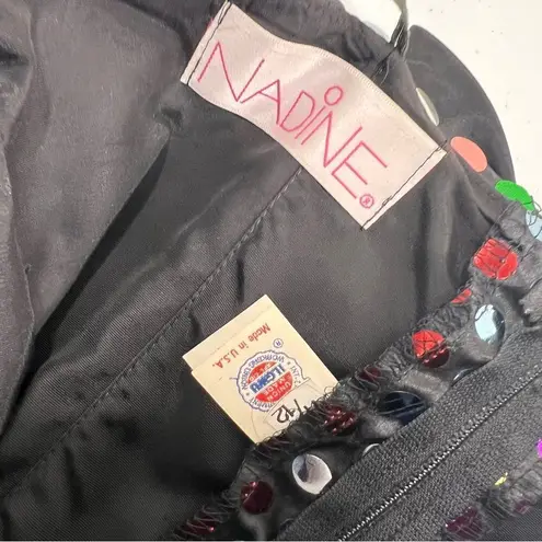 Vintage 80s Nadine Rainbow Swiftie Disco Ball Sequin Strapless Mini Dress Black