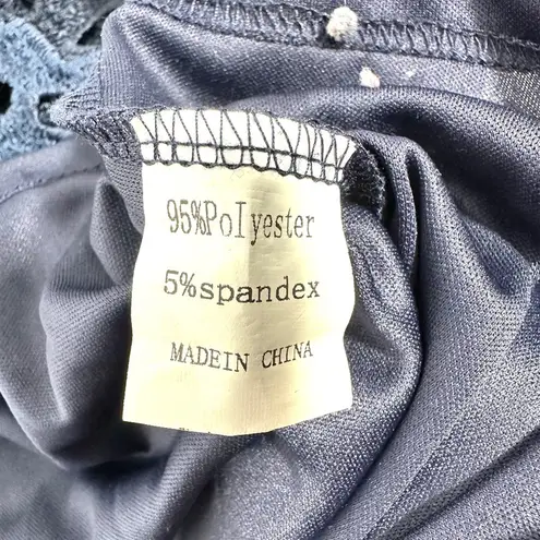 Women's | Pretty Garden | Navy Blue Off Shoulder Floral Lace Mini Dress - Small