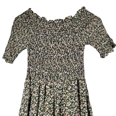 Dress Forum Smocked Floral Maxi Dress Off Shoulder Ruffle Short Sleeve S NWT
