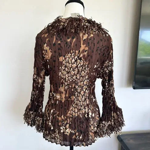 Agora Brown Tan Ruched Ruffled Blouse Size M
