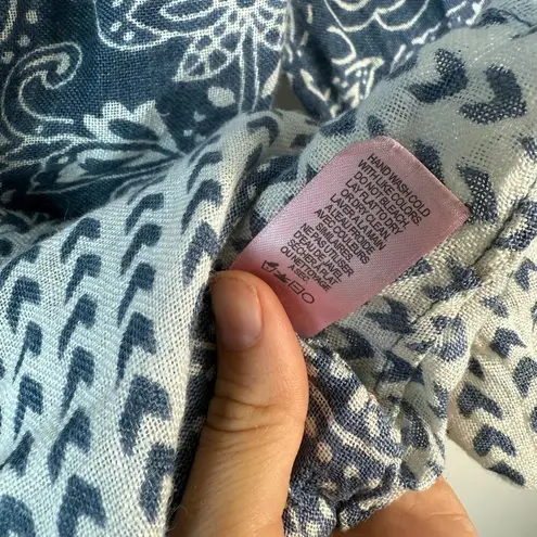 Calypso St. Barth 100% Linen Drimidia Tunic Blouse Blue Orange Paisley Size Mediu