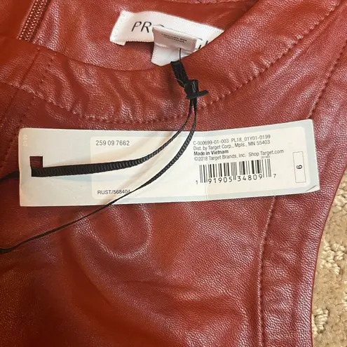 Prologue Midi Crew Neck Burnt Brick Red Faux Leather Sleeveless Dress SZ 6 NWT