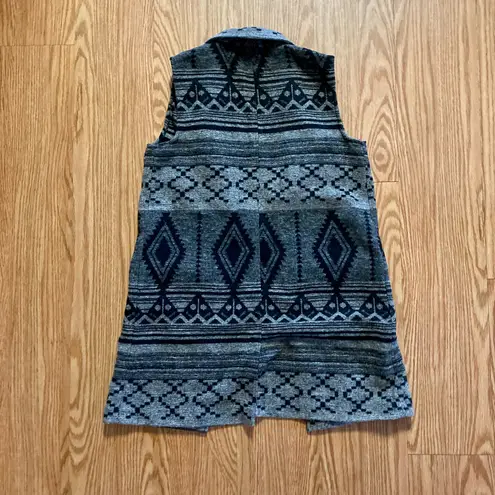 Artisan NY Southwestern Tribal Blanket Gray Oversized Vest Duster Womens Small