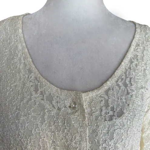 Vintage All That Jazz Floral Lace Dress Ivory Long Sleeve Button Front Bridal Size M