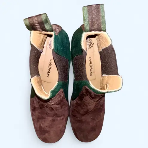 Maliparmi Women’s Brown Green Suede Boots Size 7 Italy Low Heel Ankle Booties
