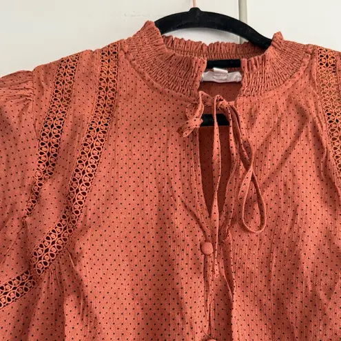 Mine Long Sleeve Polka Dot Blouse | Size Large | Dark Academia | Vintage Retro Brown