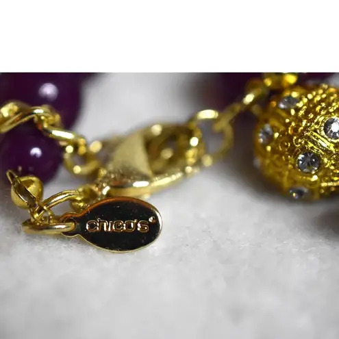 Chico's  Purple Beads/Turtle Pendant Gold Tone Crystal Accent Statement Necklace
